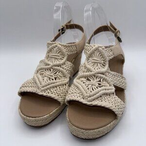 Soul Naturalizer Oasis Espadrille Wedge Macrame Sandals Womens 9.5 Cream Crochet